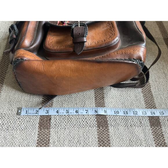Handmade Tooled Leather Kilim Brown Backpack Women’s Chuspita Moroccan